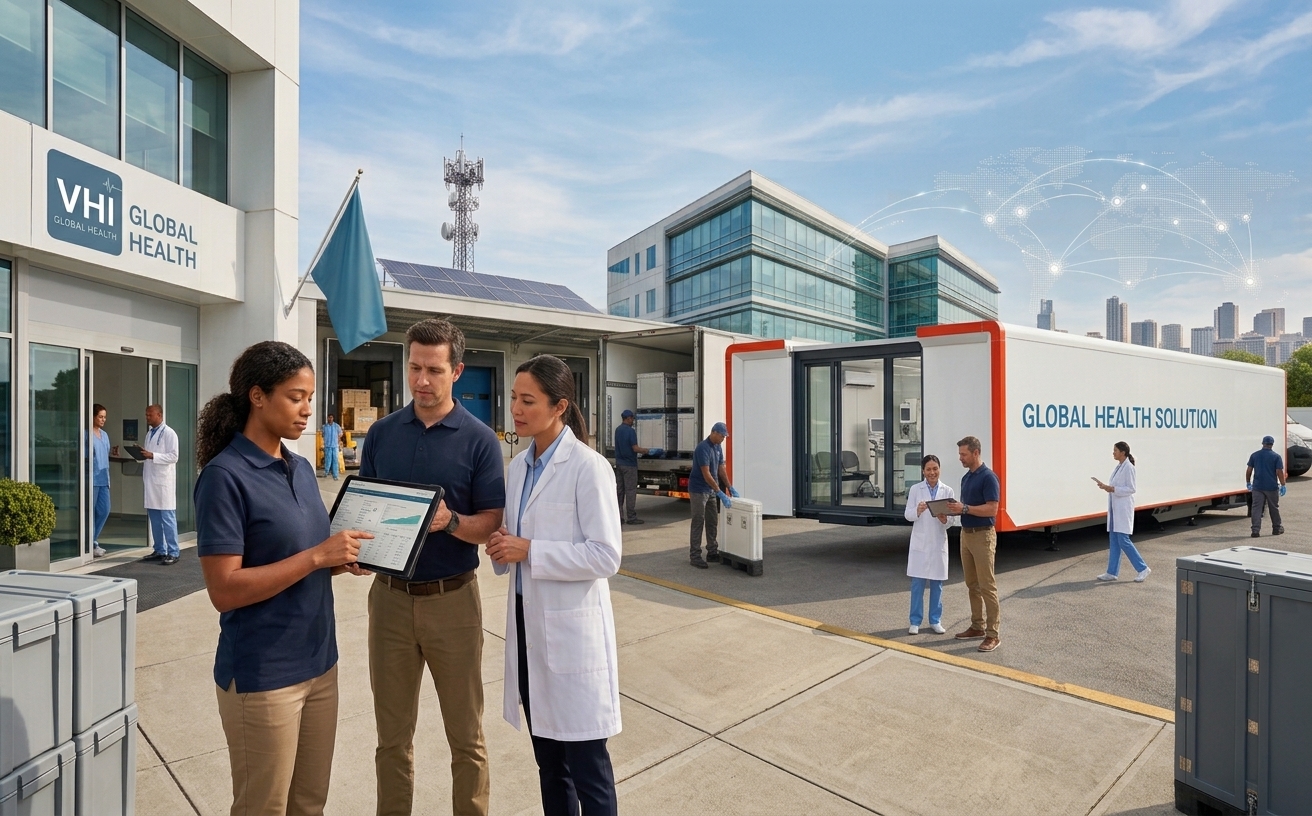 VHI Global Health clinicians beside a mobile medical clinic